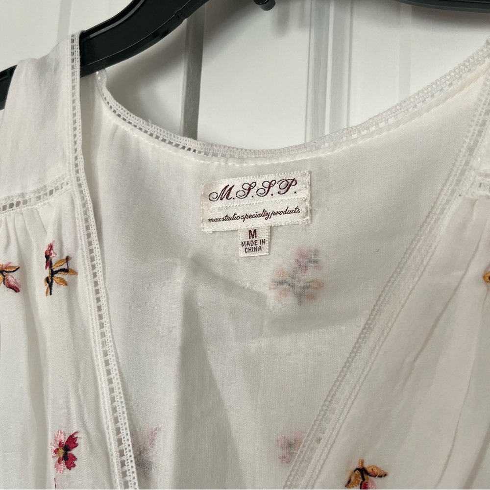 MSSP Max Studio size Medium white cotton dress with floral embroidery pattern - Picture 4 of 6